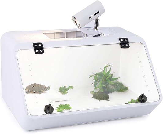 Large Reptile Tank – an Aquarium with a See-Through, Easy Access Front Panel Door | Habitat for Small Reptiles like Young Bearded Dragons, Lizards, Small Snakes and More |19''X10''X10'' with Food Tray Animals & Pet Supplies > Pet Supplies > Reptile & Amphibian Supplies > Reptile & Amphibian Habitats CALPALMY White  