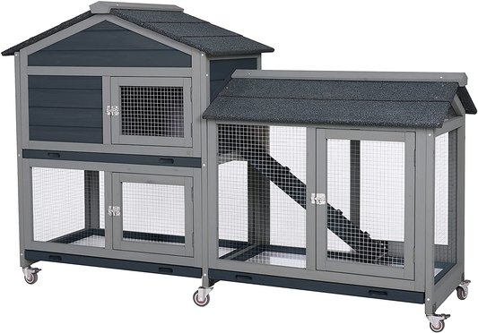 MUPATER Wooden Rabbit Hutch Outdoor Indoor Bunny Cage with Casters, Removable Trays, Ramp and Run