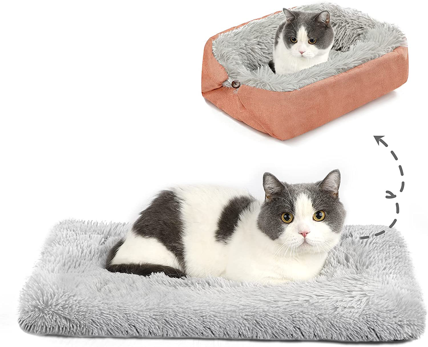 Cat Beds for Indoor Cats,Self Warming Cat Bed Calming Dog Crate Bed Plush Fluffy Dog Mat Faux Fur Pet Bed for Kittens Puppy