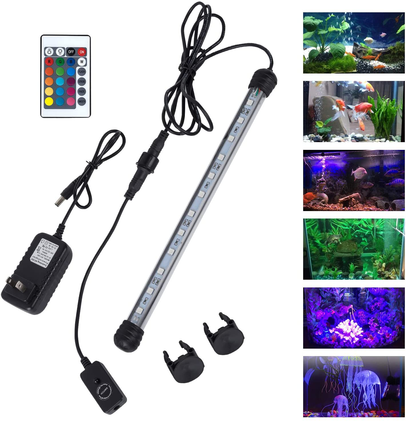 MQ 8-36 in Submersible LED Aquarium Light, Color Changing Fish Tank Light with Remote Control, IP68 LED Lights Bar, for Fish Tank 10-45 Inch Animals & Pet Supplies > Pet Supplies > Fish Supplies > Aquarium Lighting MQ   