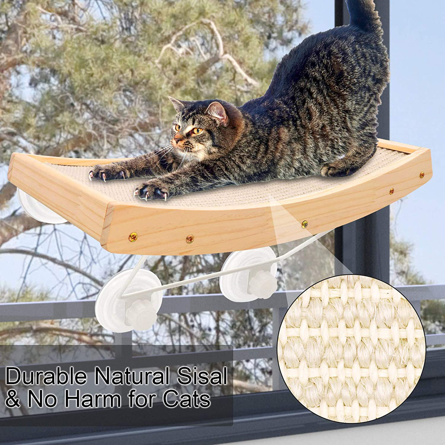 Cat Perch, Angela&Alex Cat Window Hammock Cat Seat with Strong Heavy Screw Suctions Cups Cat Bed Cat Seat with Natural Sisal Iron Bracket Hold up to 30 Lbs 2021 New Versions Animals & Pet Supplies > Pet Supplies > Cat Supplies > Cat Furniture Angela&Alex   