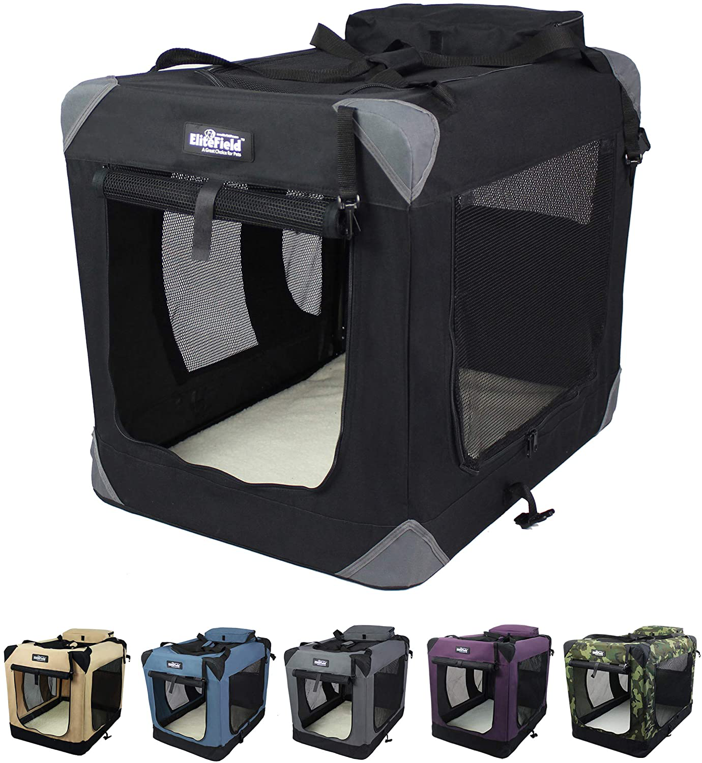 Elitefield 3-Door Folding Soft Dog Crate (2 Year Warranty), Indoor & Outdoor Pet Home, Multiple Sizes and Colors Available Animals & Pet Supplies > Pet Supplies > Dog Supplies > Dog Kennels & Runs EliteField Black 24"L x 18"W x 21"H 