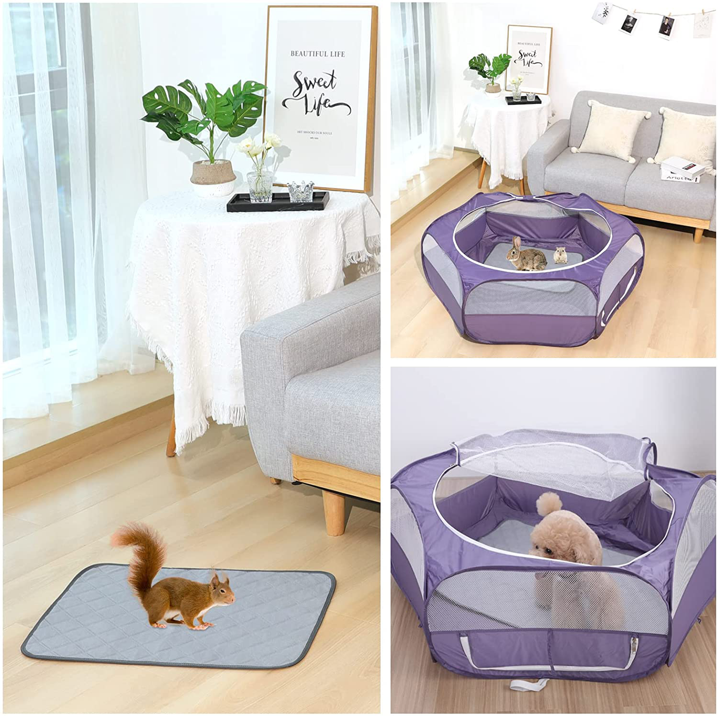 Vavopaw Guinea Pig Fleece Cage Liners, Pet Pee Pad, Washable Reusable Anti-Slip Leakproof Guinea Pig Pee Bedding Pad for Small Animals Rabbit Chinchilla Hamster