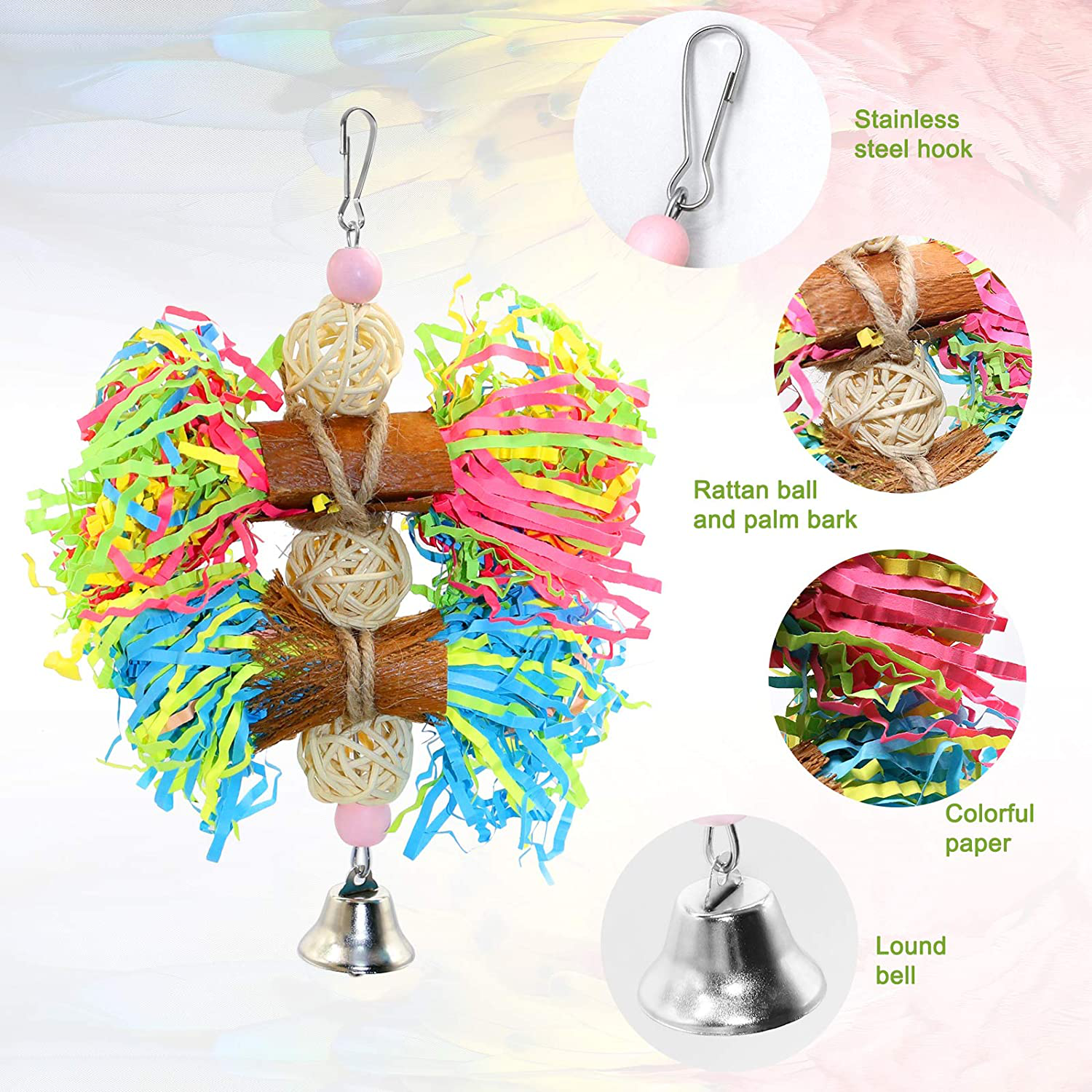 BWOGUE Bird Chewing Toys Parrot Shredder Toy Shred Foraging Hanging Cage Toy for Conure Cockatiel African Grey Amazon (3 Pack) Animals & Pet Supplies > Pet Supplies > Bird Supplies > Bird Toys BWOGUE   