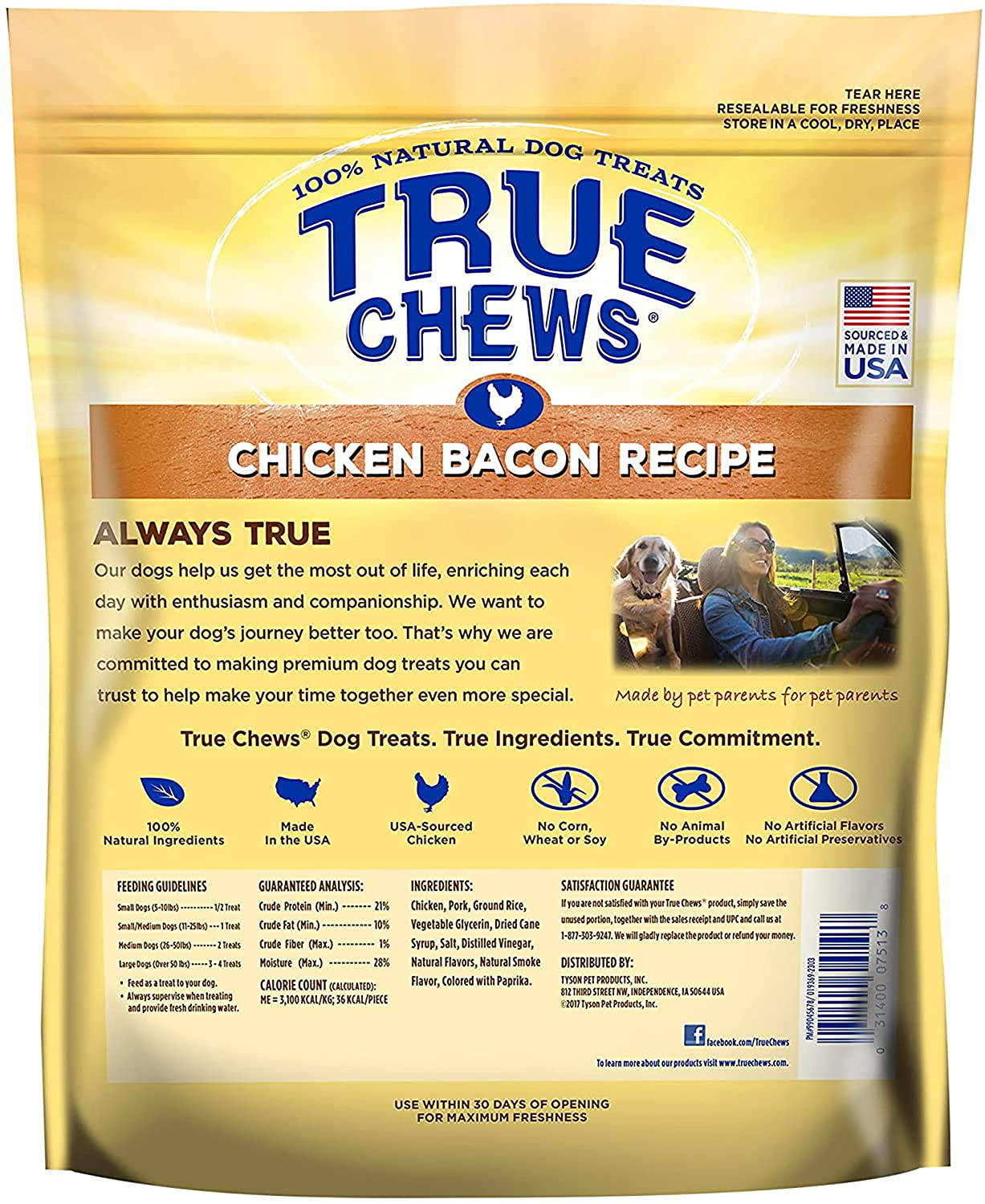 True Chews Dog Treats, Chicken Bacon Recipe, 12 Oz, Medium (019369-2303) Animals & Pet Supplies > Pet Supplies > Dog Supplies > Dog Treats True Chews   