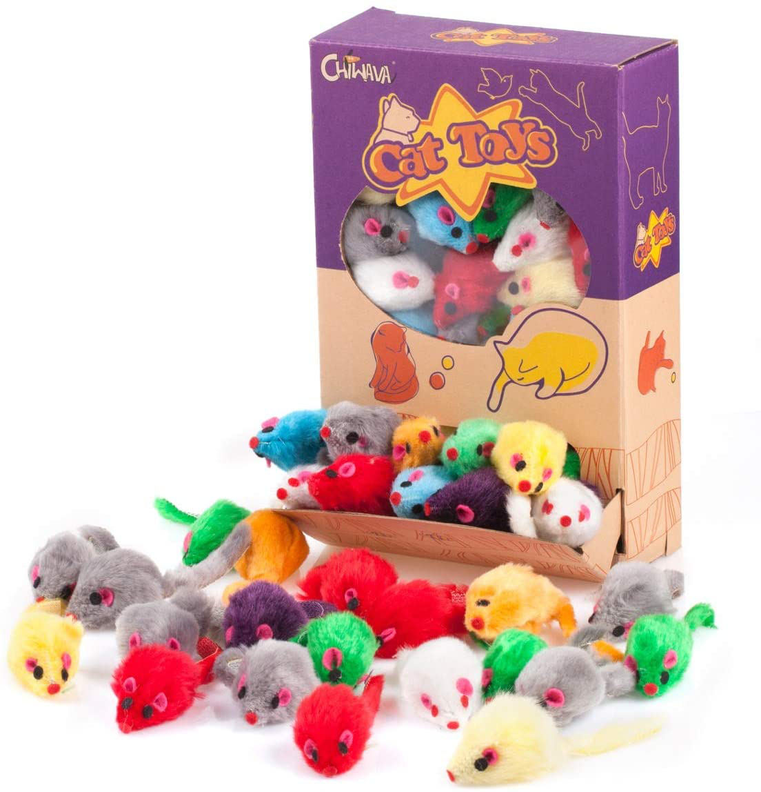CHIWAVA 4.1'' Furry Cat Toy Mice Rattle Small Mouse Kitten Interactive Play Assorted Color Animals & Pet Supplies > Pet Supplies > Cat Supplies > Cat Toys CHIWAVA   