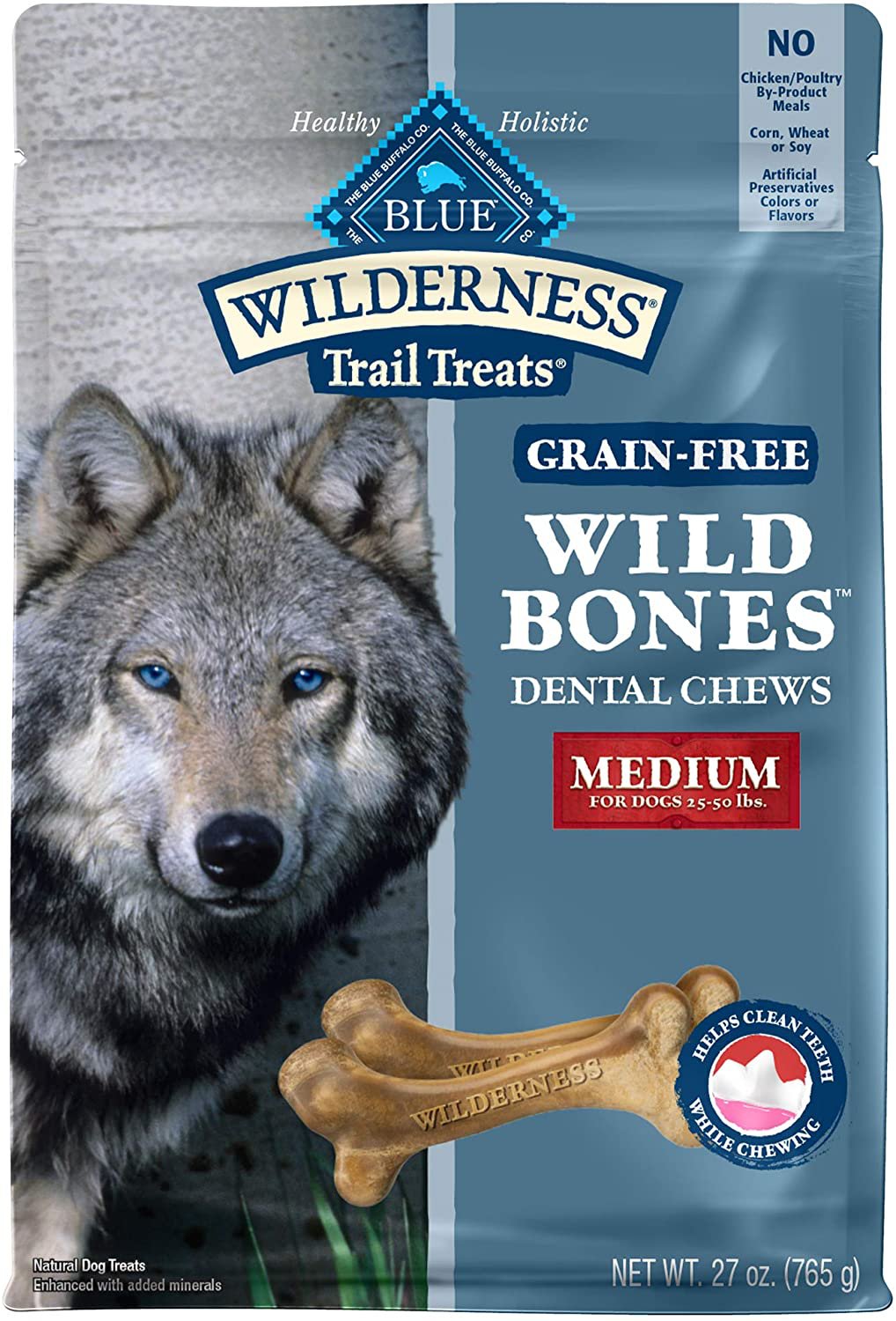 Blue Buffalo Wilderness Wild Bones Grain Free Dental Chews Dog Treats Animals & Pet Supplies > Pet Supplies > Dog Supplies > Dog Treats Blue Buffalo Medium Bones 27 Ounce (Pack of 1) 