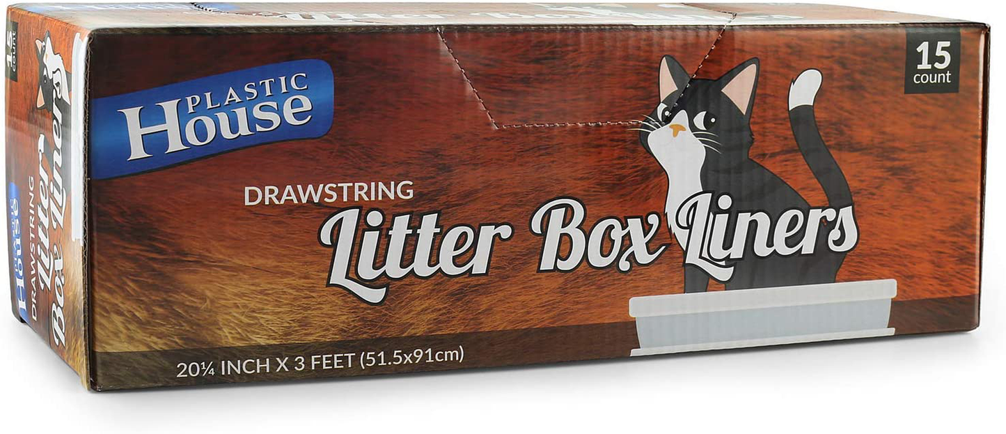 Plastic House Cat Litter Box Liners | Drawstring Liner for Fast, Easy Cleanup | Strong, Thick Kitty Litter Bag Is Tear Resistant and Nearly Indestructible | Heavy Duty Liner Measures 36 X 18 Inches Animals & Pet Supplies > Pet Supplies > Cat Supplies > Cat Litter Box Liners Plastic House Pack of 15  