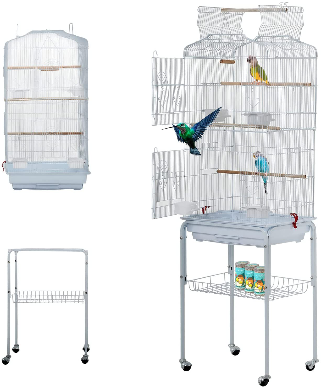 Bestpet 64 Inch Wrought Iron Bird Cage for Parakeets Medium Small Parrots Parakeet Cage with Detachable Rolling Stand & Play Open Top for Cockatiels Lovebird Finches Canaries Animals & Pet Supplies > Pet Supplies > Bird Supplies > Bird Cages & Stands BestPet White  