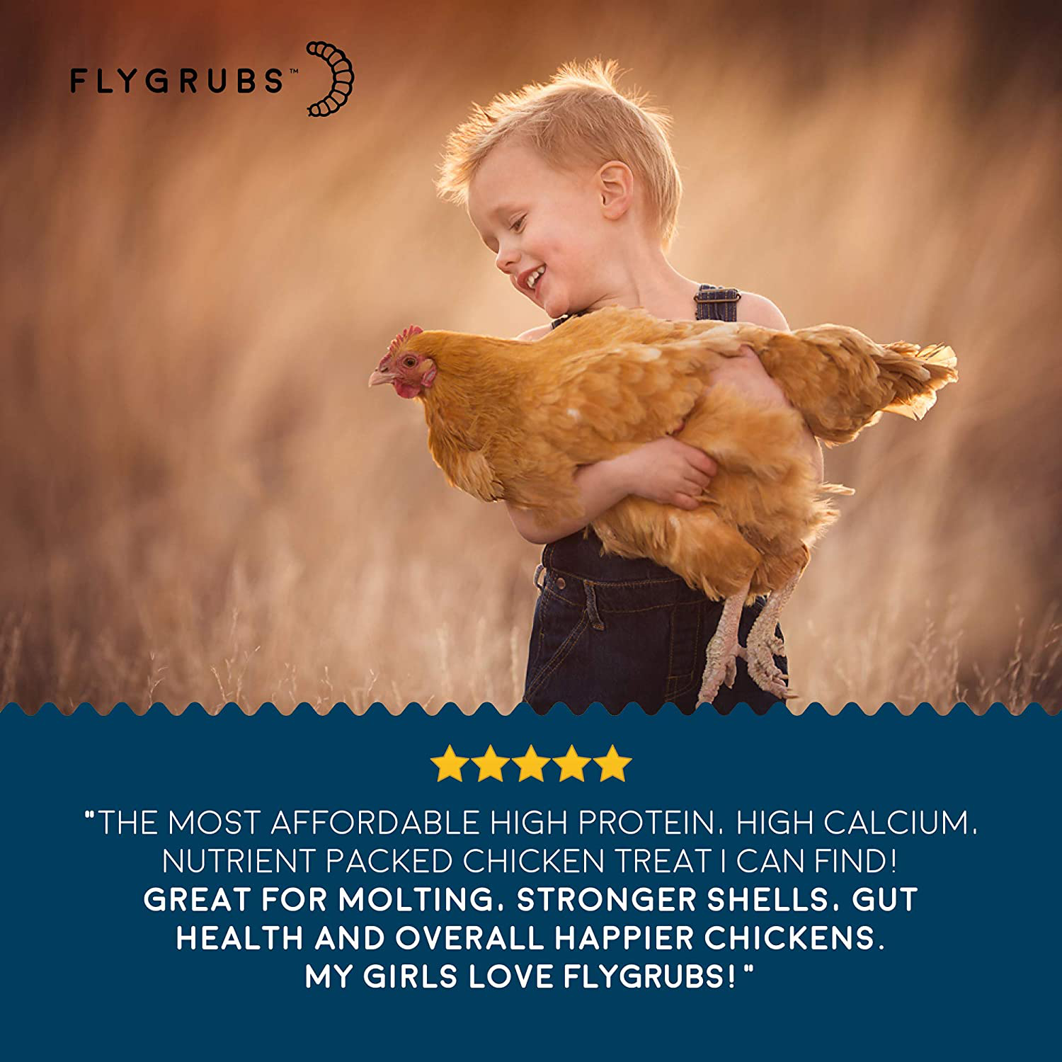 FLYGRUBS Superior to Dried Mealworms for Chickens (5 Lbs & 1Lb) - Non-Gmo - 85X More Calcium than Meal Worms - Chicken Feed & Molting Supplement - BSF Larvae Treats for Hens, Ducks, Birds