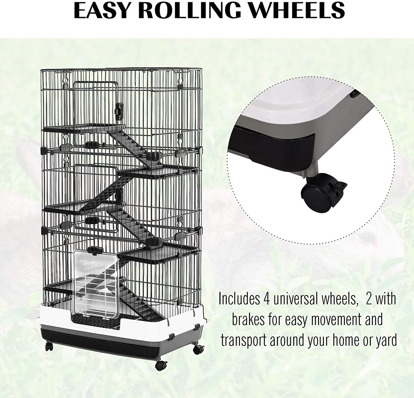 Pawhut 57" H 6-Level Indoor Small Animal Cage Rabbit Hutch with Wheels Animals & Pet Supplies > Pet Supplies > Small Animal Supplies > Small Animal Habitat Accessories PawHut   