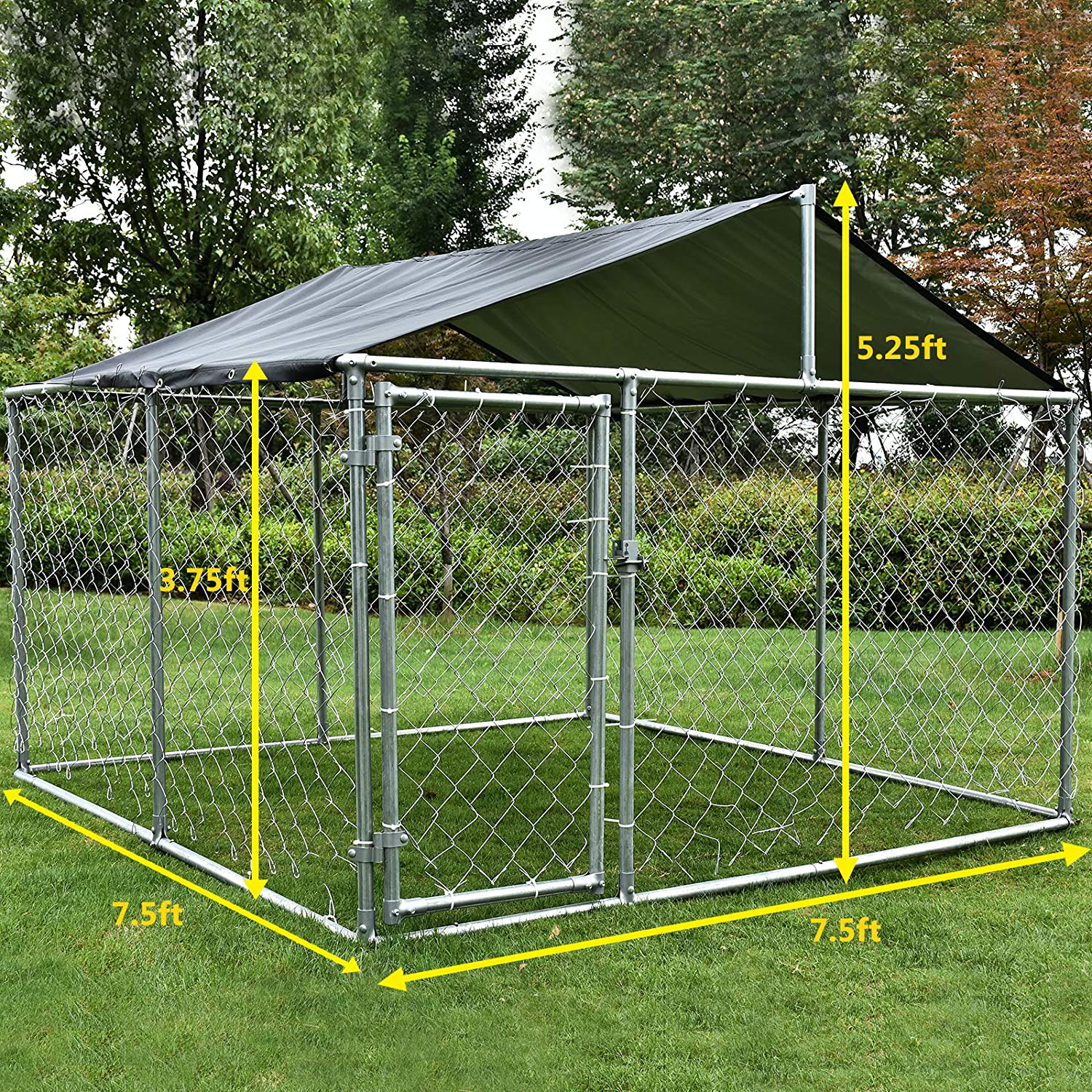 MAGIC UNION Dog Kennel Outdoor Metal Dog Cage outside Dog Fence Pet Enclosure Fencing with Water-Resistant Cover Roof Backyard Dog Run House (Basic) Animals & Pet Supplies > Pet Supplies > Dog Supplies > Dog Kennels & Runs MAGIC UNION   