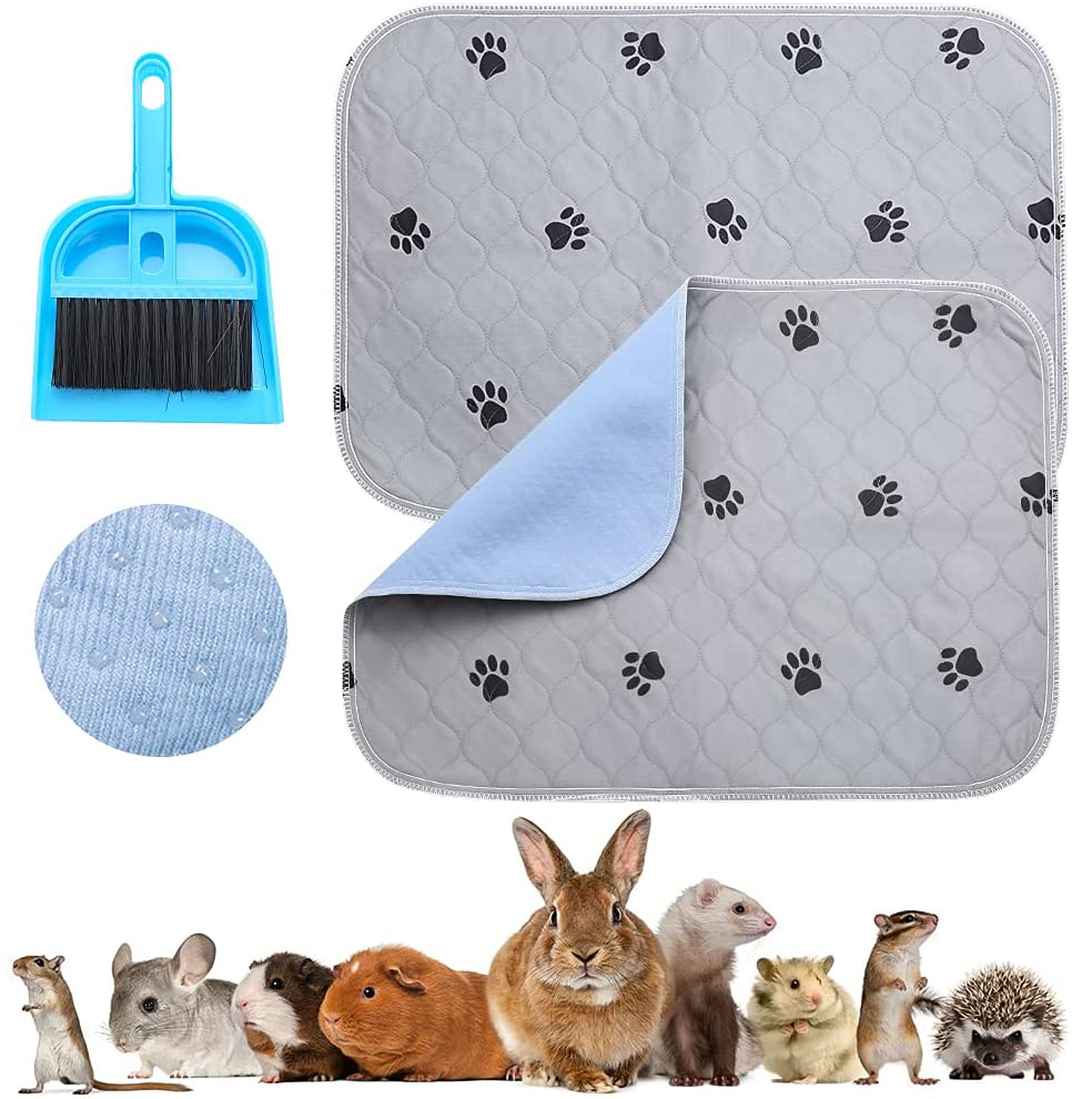 KOOLTAIL 2 Pack Guinea Pig Fleece Cage Liners, One Cleaning Brush and Two Anti-Slip Waterproof Bedding Pads for Small Animals Rabbit