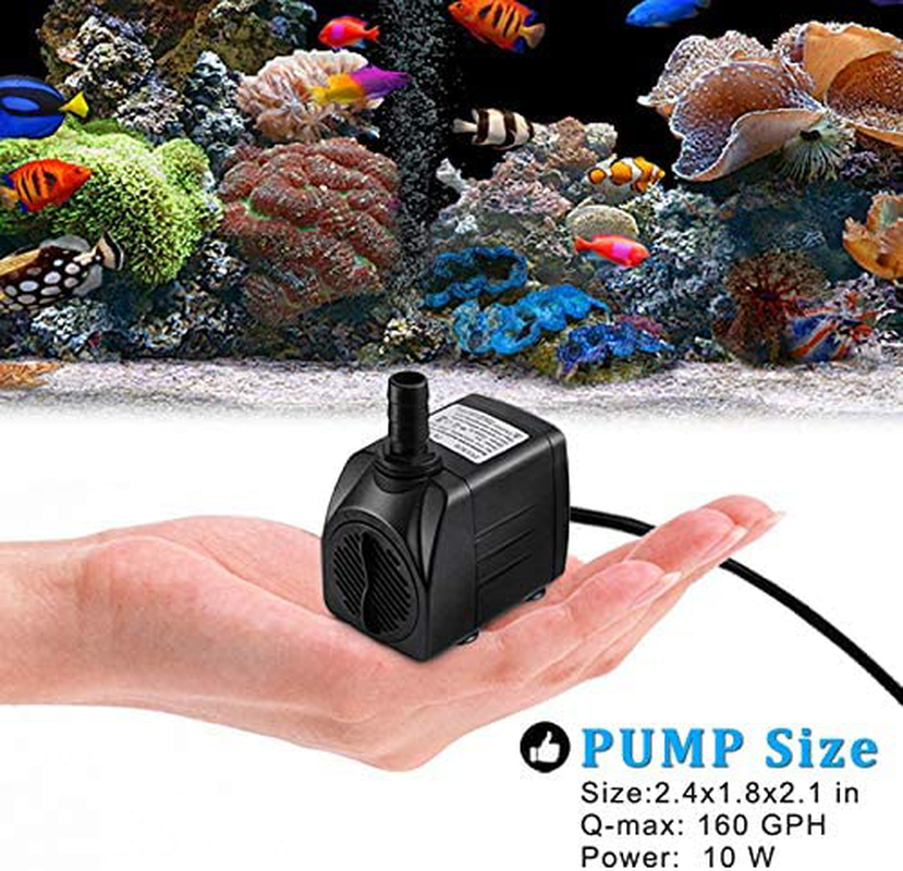 PULACO 10W 160GPH Submersible Pump with 3.3 Ft Tubing for Aquariums, Fish Tank, Pond Fountain, Statuary, Hydroponics, Water Feature, Indoor Fountains Animals & Pet Supplies > Pet Supplies > Fish Supplies > Aquarium & Pond Tubing PULACO   