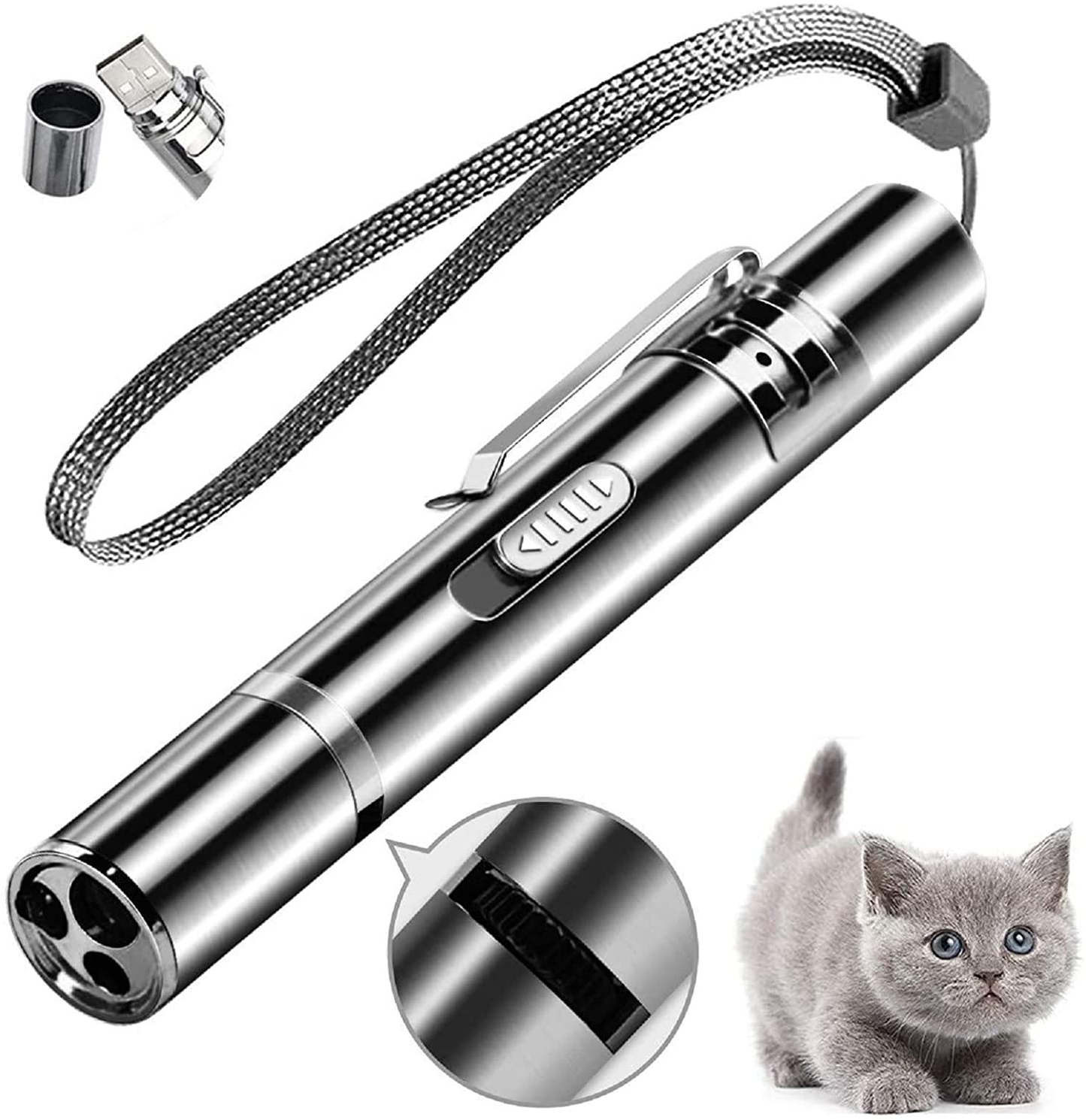 Cat Laser Toy, Red Dot LED Light Pointer Interactive Toys for Indoor Cats Dogs, Long Range 3 Modes Lazer Projection Playpen for Kitten Outdoor Pet Chaser Tease Stick Training Exercise,Usb Recharge Animals & Pet Supplies > Pet Supplies > Cat Supplies > Cat Toys DOLOEDY   