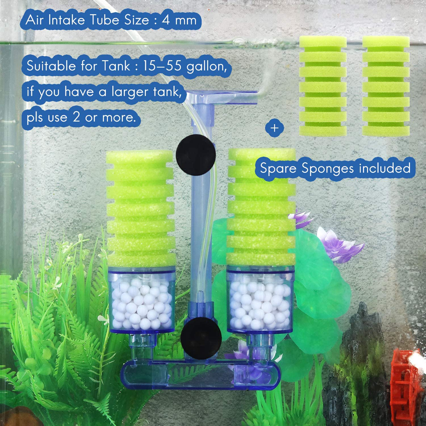 Capetsma Aquarium Filter Sponge Fish Tank Filter, Ultra Quiet Sponge Filter Worked with Aquarium Air Pump, Include Spare Sponge and Bio Balls. Animals & Pet Supplies > Pet Supplies > Fish Supplies > Aquarium Filters capetsma   
