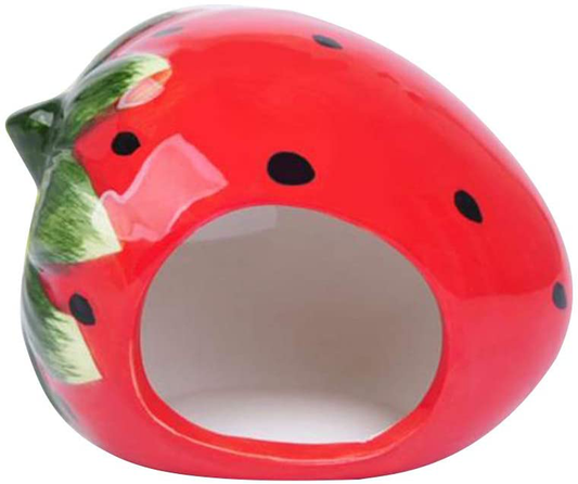 Nuxn Ceramic Hamster Bed Houses Cartoon Strawberry Shape Small Pet Animals Habitat Cage House Summer Cool Hamster Hideout Nest Animals & Pet Supplies > Pet Supplies > Small Animal Supplies > Small Animal Habitats & Cages Nuxn   