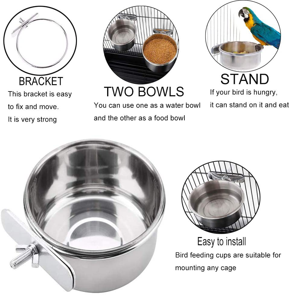 PINVNBY Parrot Feeding Cups Birds Food Dish Stainless Steel Parrot Feeders Water Cage Bowls with Clamp Holder for Cockatiel Conure Budgies Parakeet Parrot Macaw Small Animal Chinchilla Pack of 2 Animals & Pet Supplies > Pet Supplies > Bird Supplies > Bird Cage Accessories PINVNBY   