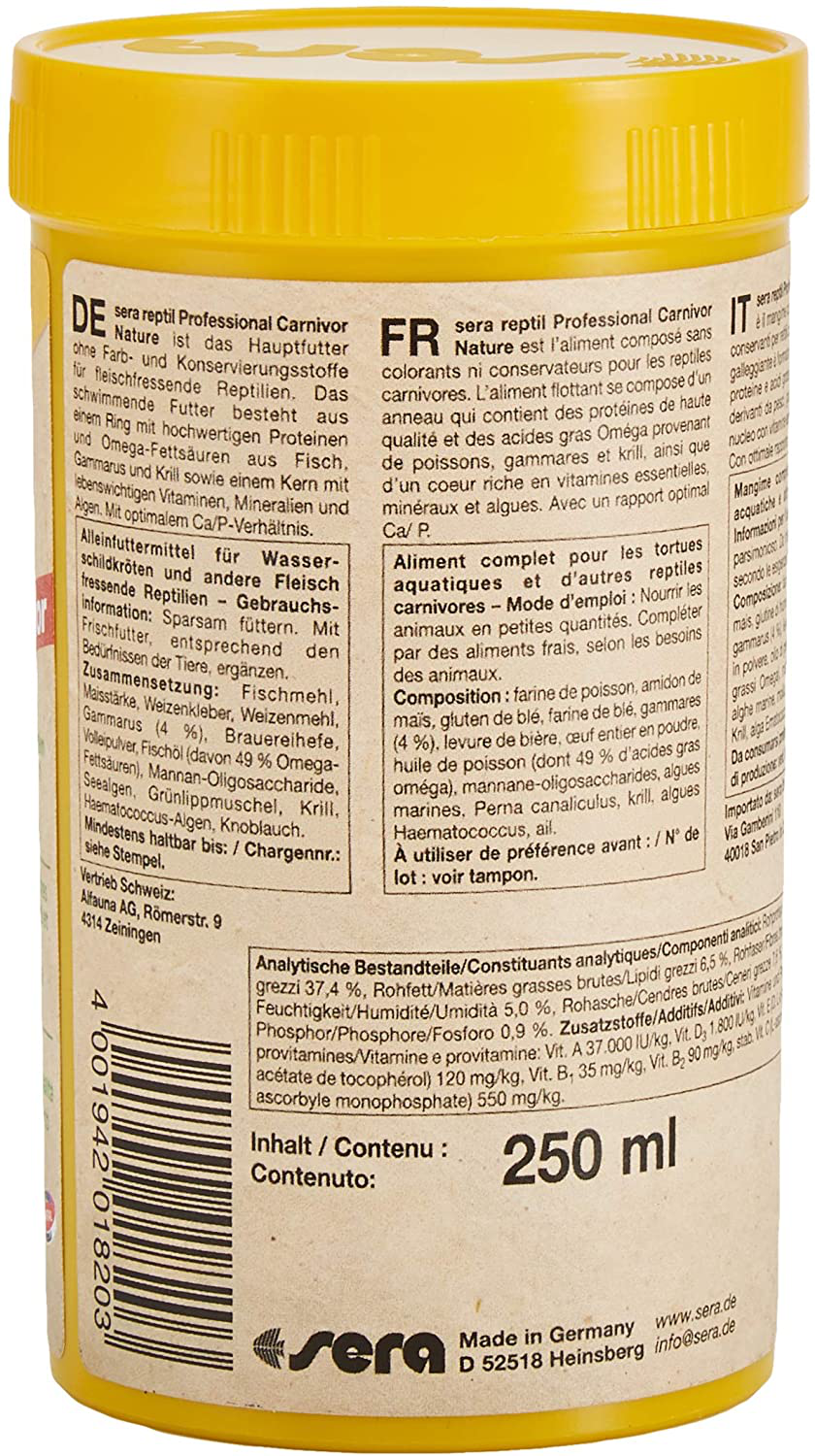 Sera 1820 Reptile Professional Carnivore 2.8 Oz 250 Ml Pet Food, One Size Animals & Pet Supplies > Pet Supplies > Reptile & Amphibian Supplies > Reptile & Amphibian Food Sera   