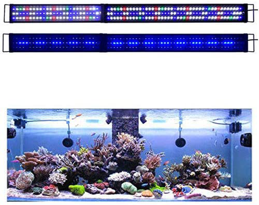 KZKR Aquarium LED Fish Tank Light 16-84 Inch Remote Control Hood Lamp for Freshwater Saltwater Marine Full Spectrum Blue and White Decorations Light