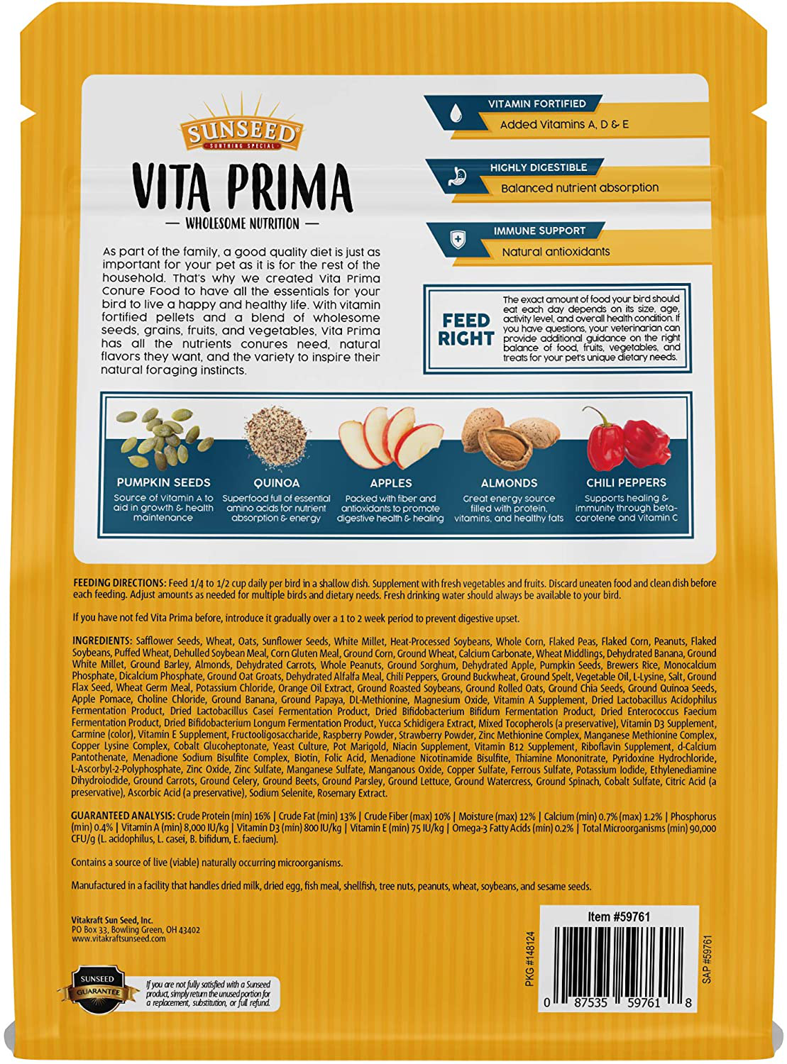 Sun Seed Vita Prima Conure Food Animals & Pet Supplies > Pet Supplies > Bird Supplies > Bird Treats Sun Seed   