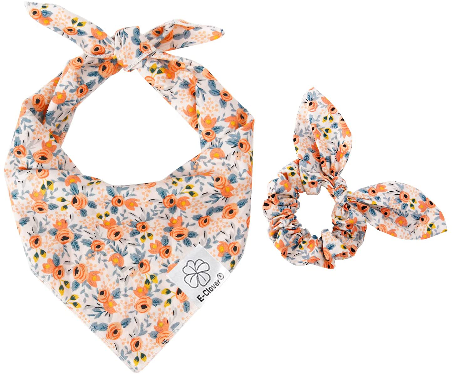 Dog Bandanas & Matching Scrunchie Set Flower Dog Scarf Bibs with Bow Scrunchie for Pet Owner & Small Medium Large Dogs Animals & Pet Supplies > Pet Supplies > Dog Supplies > Dog Apparel E-Clover   
