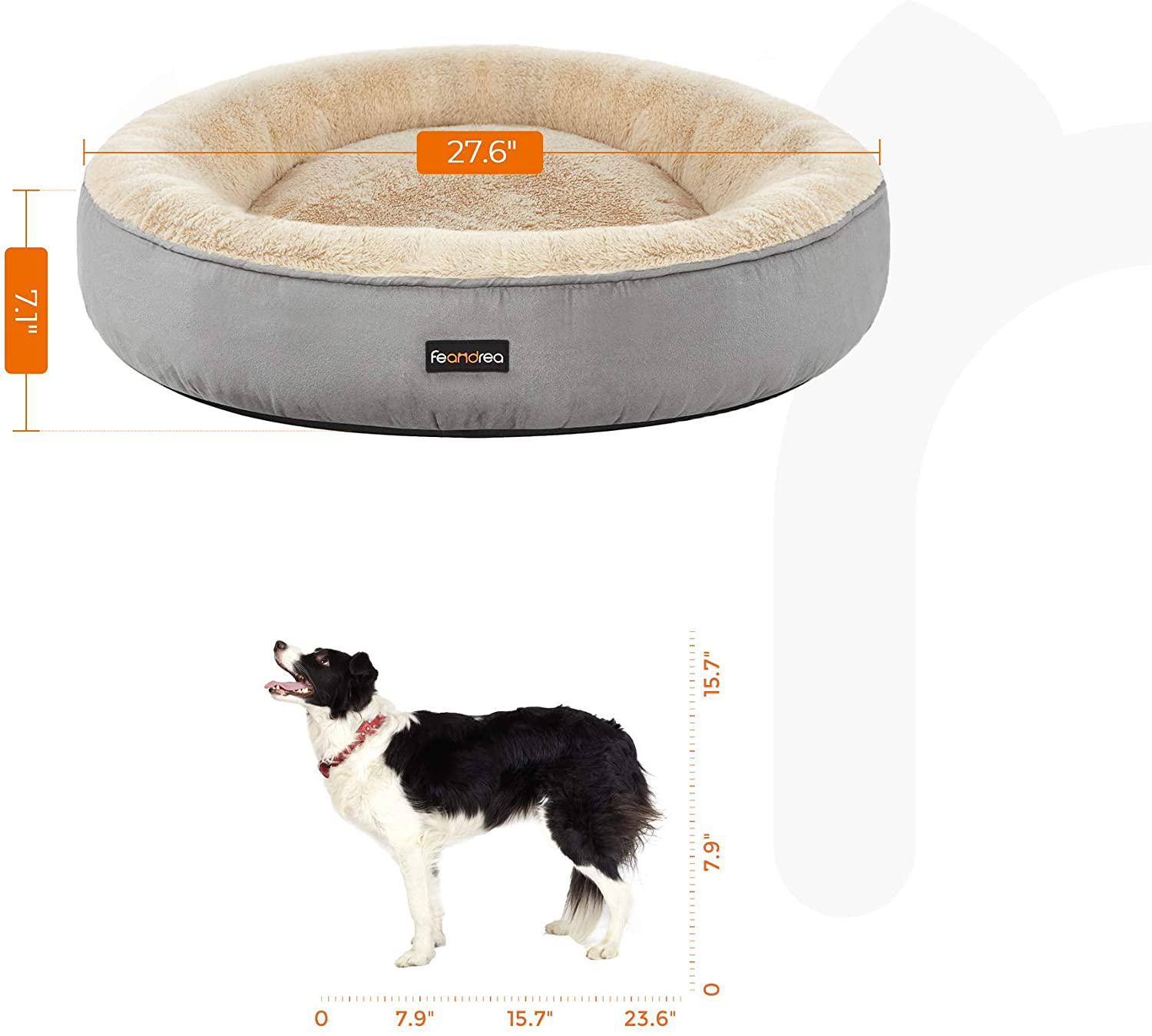 FEANDREA Dog Bed, Donut Cat Bed, Washable Pet Sofa, Anti-Slip, Round