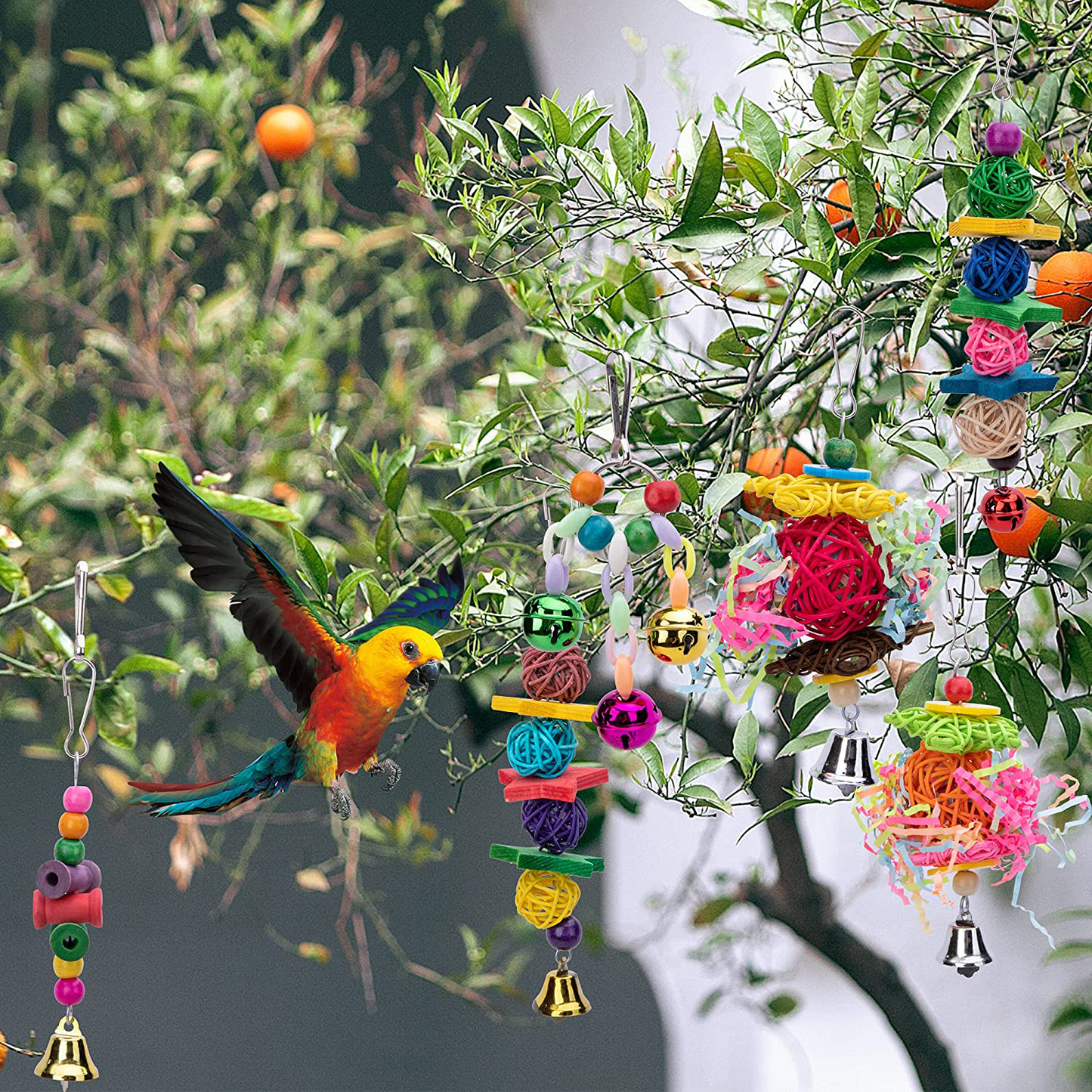 Ebaokuup 10 Packs Bird Swing Chewing Toys- Parrot Hammock Bell Toys Parrot Cage Toy Bird Perch with Wood Beads Hanging for Small Parakeets, Cockatiels, Conures, Finches,Budgie,Parrots, Love Birds Animals & Pet Supplies > Pet Supplies > Bird Supplies > Bird Toys EBaokuup   