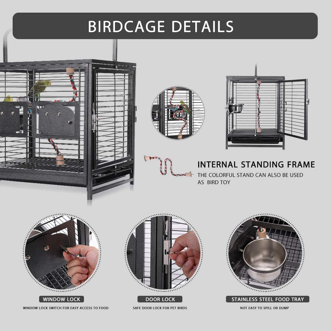 VIVOHOME 19 Inch Wrought Iron Bird Travel Carrier Cage for Parrots Conures Lovebird Cockatiel Parakeets Animals & Pet Supplies > Pet Supplies > Bird Supplies > Bird Cages & Stands VIVOHOME   