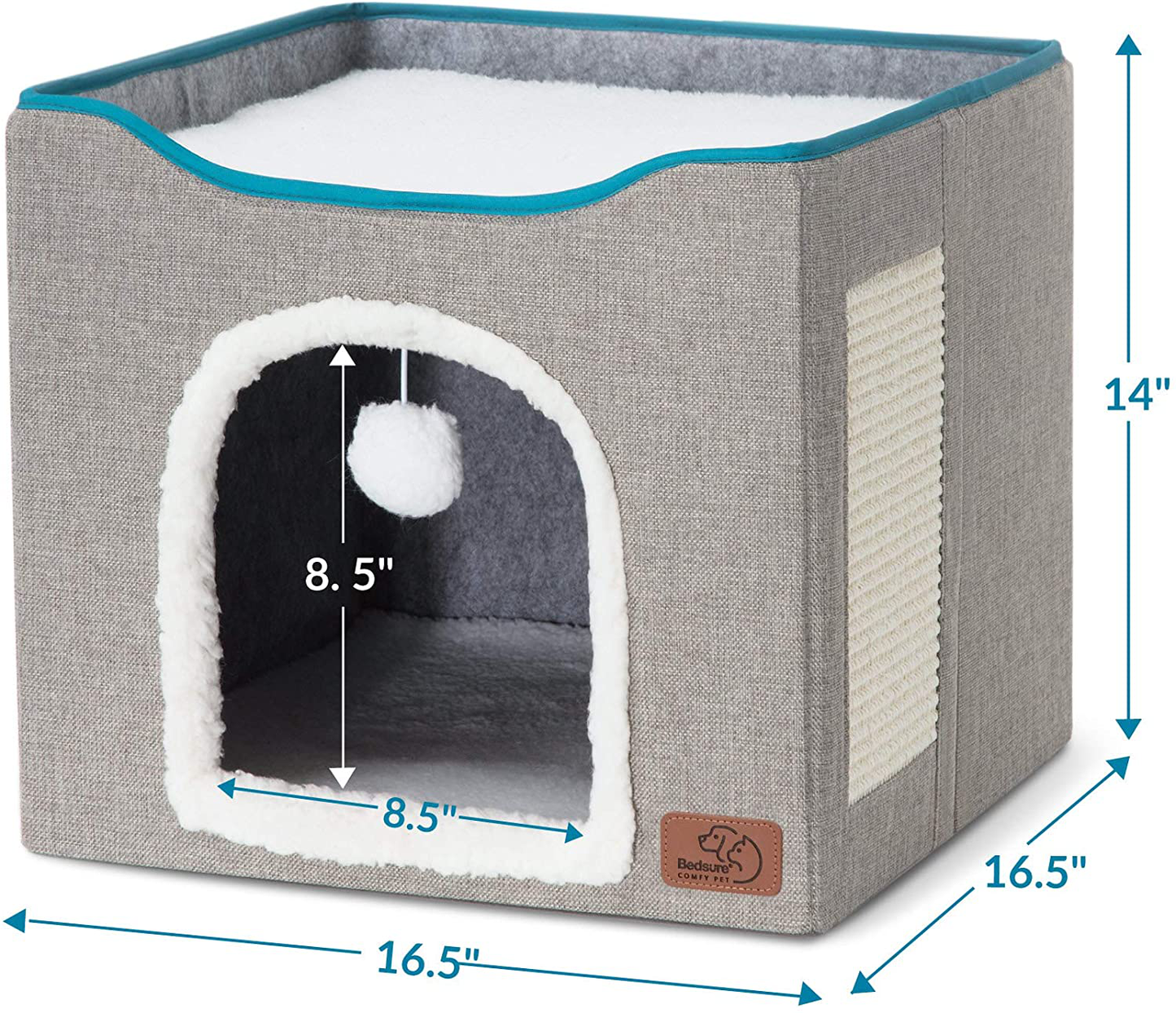 Bedsure Cat Beds for Indoor Cats - Large Cat Cave for Pet Cat House with Fluffy Ball Hanging and Scratch Pad, Foldable Cat Hidewawy,16.5X16.5X14 Inches Animals & Pet Supplies > Pet Supplies > Cat Supplies > Cat Furniture Bedsure   