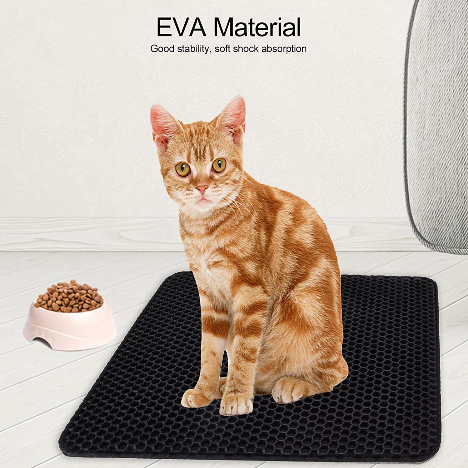 Gaeirt Litter Box Mat, EVA Waterproof Easy to Clean Urine Resistant Cat Litter Mat for Litter Box for Home(Black)
