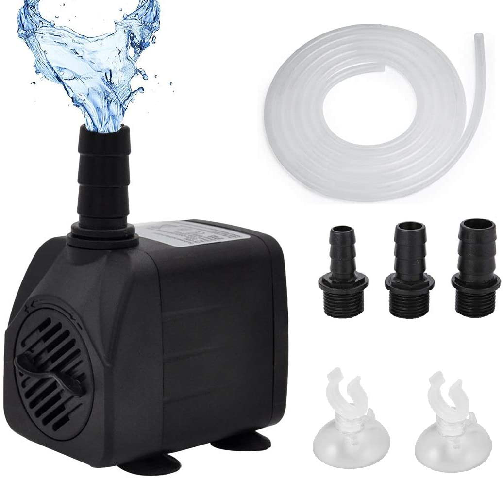 Fountain Pump, 400GPH(25W 1500L/H) Submersible Water Pump, Durable Outdoor Fountain Water Pump with 5Ft Tubing (ID X 1/2-Inch), 3 Nozzles for Aquarium, Pond, Fish Tank, Water Pump Hydroponics Animals & Pet Supplies > Pet Supplies > Fish Supplies > Aquarium & Pond Tubing Lovefish   