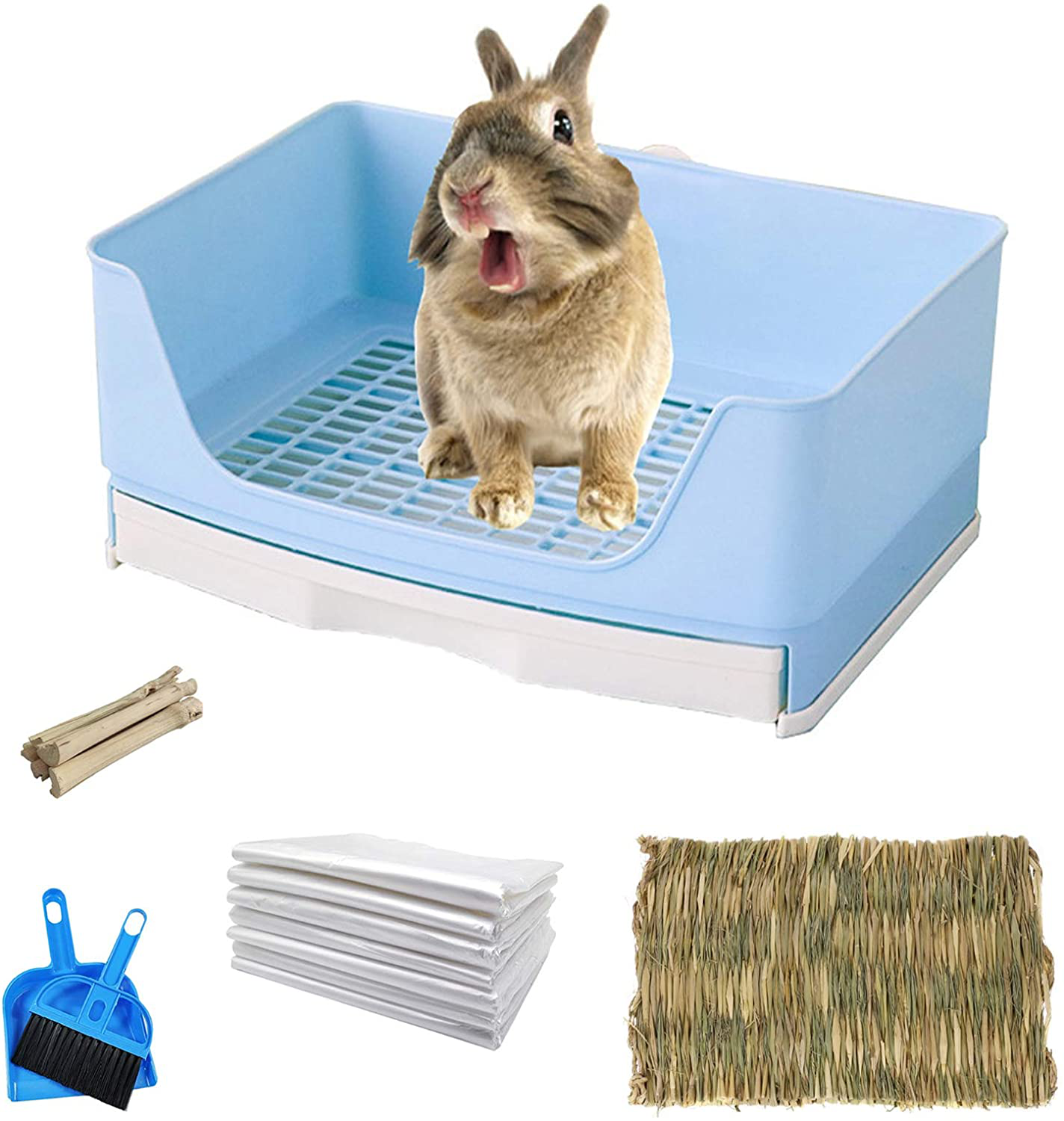 Kathson Large Rabbit Litter Box with Drawer, Pet Toilet Potty Trainer Corner Toilet Bigger Pet Pan with Grass Mat for Adult Guinea Pigs, Chinchilla, Hamster Animals & Pet Supplies > Pet Supplies > Small Animal Supplies > Small Animal Bedding kathson Blue  