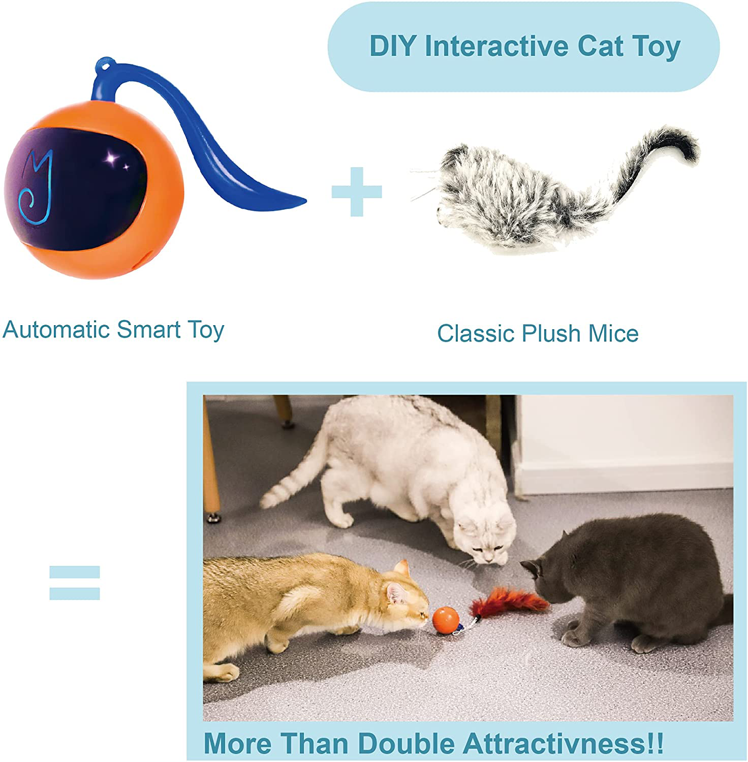 Migipaws Cat Toy, Automatic Moving Ball Bundle Classic Mice + Feather Kitten Toys in Pack. DIY N in 1 Pets Smart Electric Teaser, USB Rechargeable (Orange) Animals & Pet Supplies > Pet Supplies > Cat Supplies > Cat Toys Migipaws   