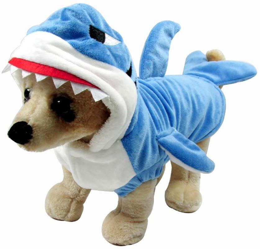 Mogoko Funny Dog Cat Shark Costumes, Pet Halloween Christmas Cosplay Dress, Adorable Blue Shark Pet Costume,Animal Fleece Hoodie Warm Outfits Clothes (XL Size)