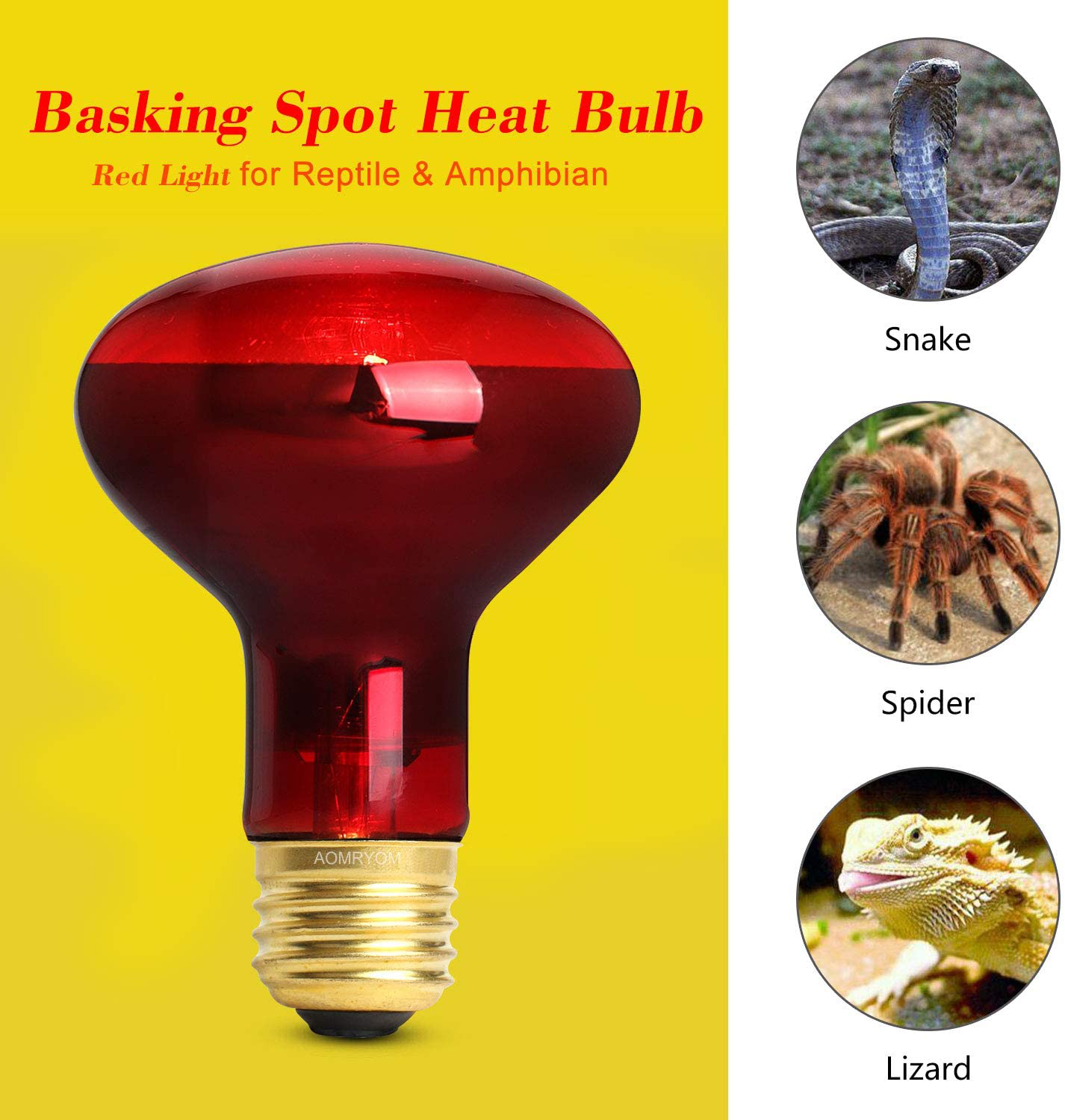 AOMRYOM 75W Infrared Basking Spot Heat Lamp Bulb Red Light Heat Bulbs for Pet Lizards Bearded Dragons Chameleons Snakes Reptiles & Amphibians - 2 Pack