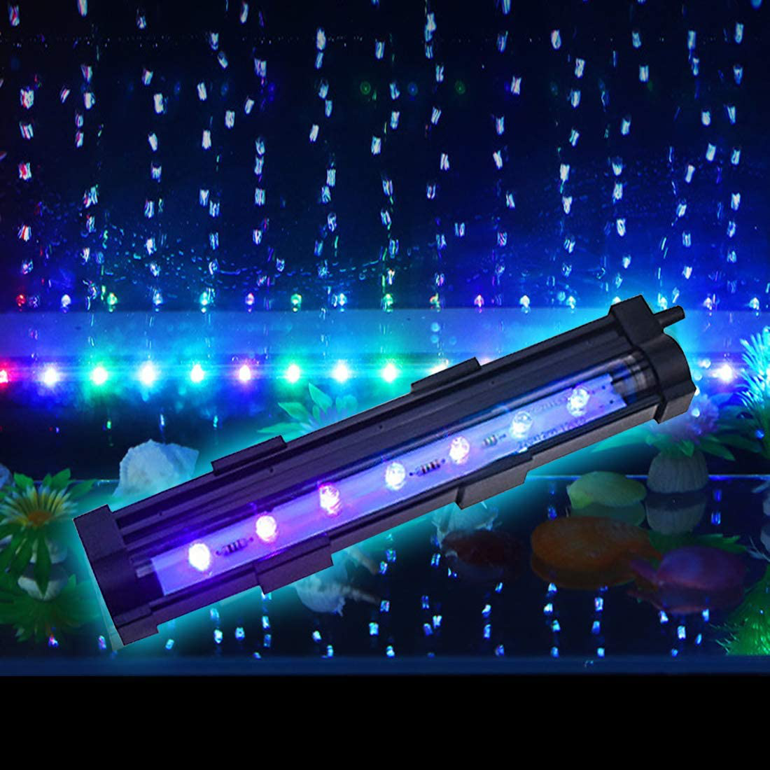 PULACO 1 Watt Aquarium Fish Tank Air Stone with Automatic Color Changing LED Light for Small Fish Tank Air Pump