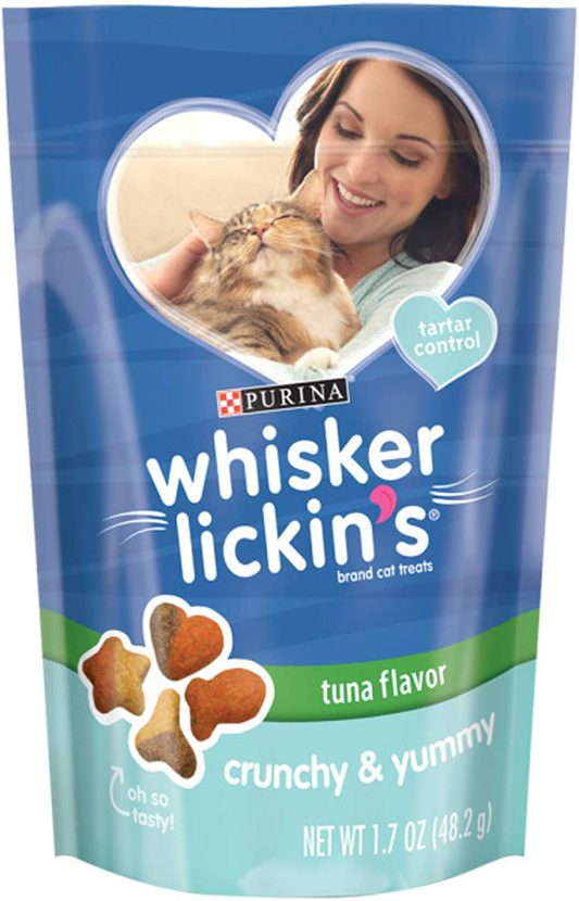 PURINA Whisker Lickin'S Cat Treats, Crunchy & Yummy Tuna Flavor - 1.7 Oz. Pouch, Blue/Green (00017800172622)