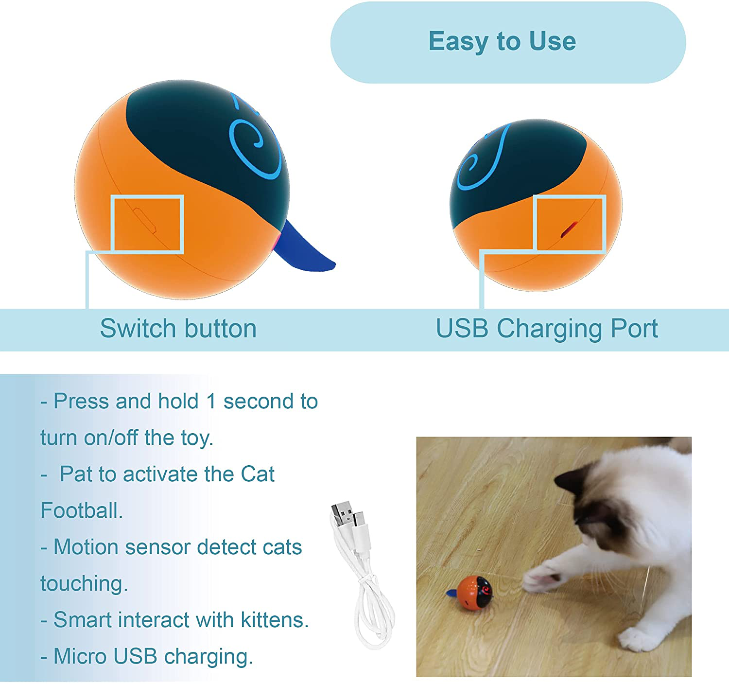 Migipaws Cat Toy, Automatic Moving Ball Bundle Classic Mice + Feather Kitten Toys in Pack. DIY N in 1 Pets Smart Electric Teaser, USB Rechargeable (Orange) Animals & Pet Supplies > Pet Supplies > Cat Supplies > Cat Toys Migipaws   