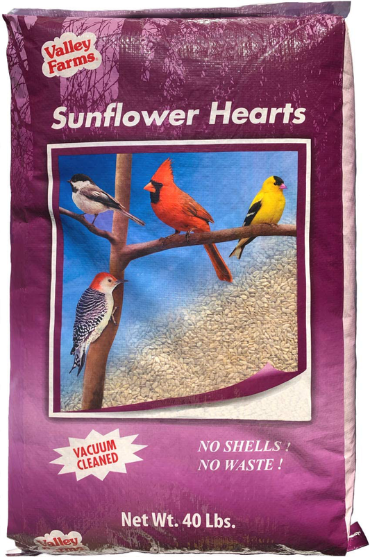 Valley Farms Sunflower Hearts Super Clean No Mess No Waste Bird Seed 40 LBS Animals & Pet Supplies > Pet Supplies > Bird Supplies > Bird Food Valley Farms 40 LBS  