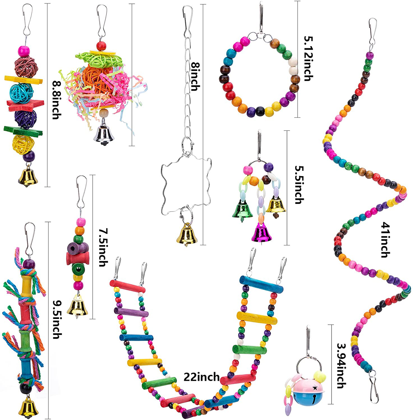 Ebaokuup 10 Packs Bird Swing Chewing Toys- Parrot Hammock Bell Toys Parrot Cage Toy Bird Perch with Wood Beads Hanging for Small Parakeets, Cockatiels, Conures, Finches,Budgie,Parrots, Love Birds Animals & Pet Supplies > Pet Supplies > Bird Supplies > Bird Toys EBaokuup   