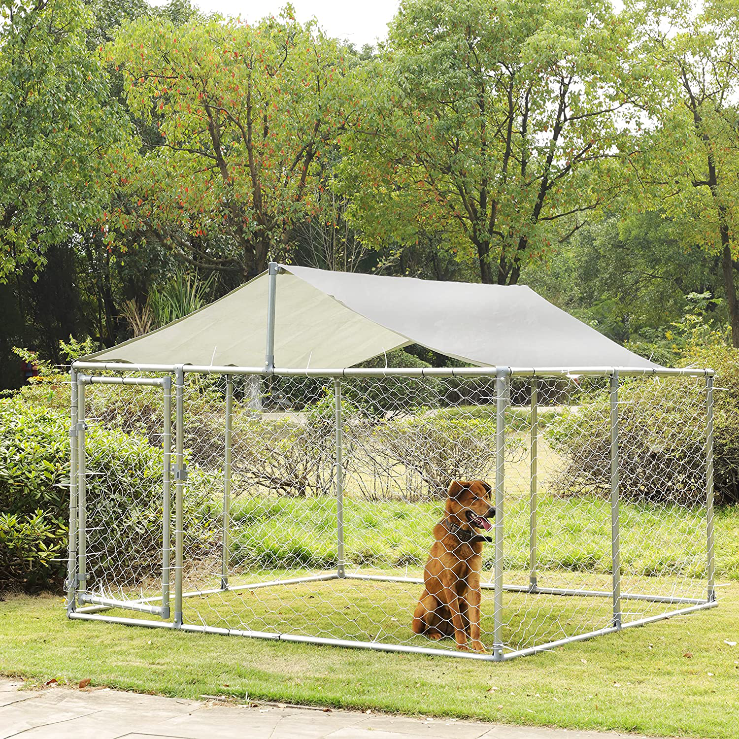 MAGIC UNION outside Dog Kennels Playpen for Dogs Crate with Uv-Resistant Waterproof Cover Outdoor Dog Fence for Backyard Dog Run House