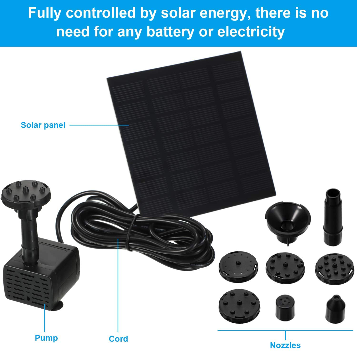Solar Fountain Pump 1.5W 200L/H Solar Powered Panel Water Pump Garden Floating Pump with 6 Nozzles, Silicone Clear Tubing for Garden, Pool, Pond, Aquarium, Fountain Supplies Animals & Pet Supplies > Pet Supplies > Fish Supplies > Aquarium & Pond Tubing Mudder   