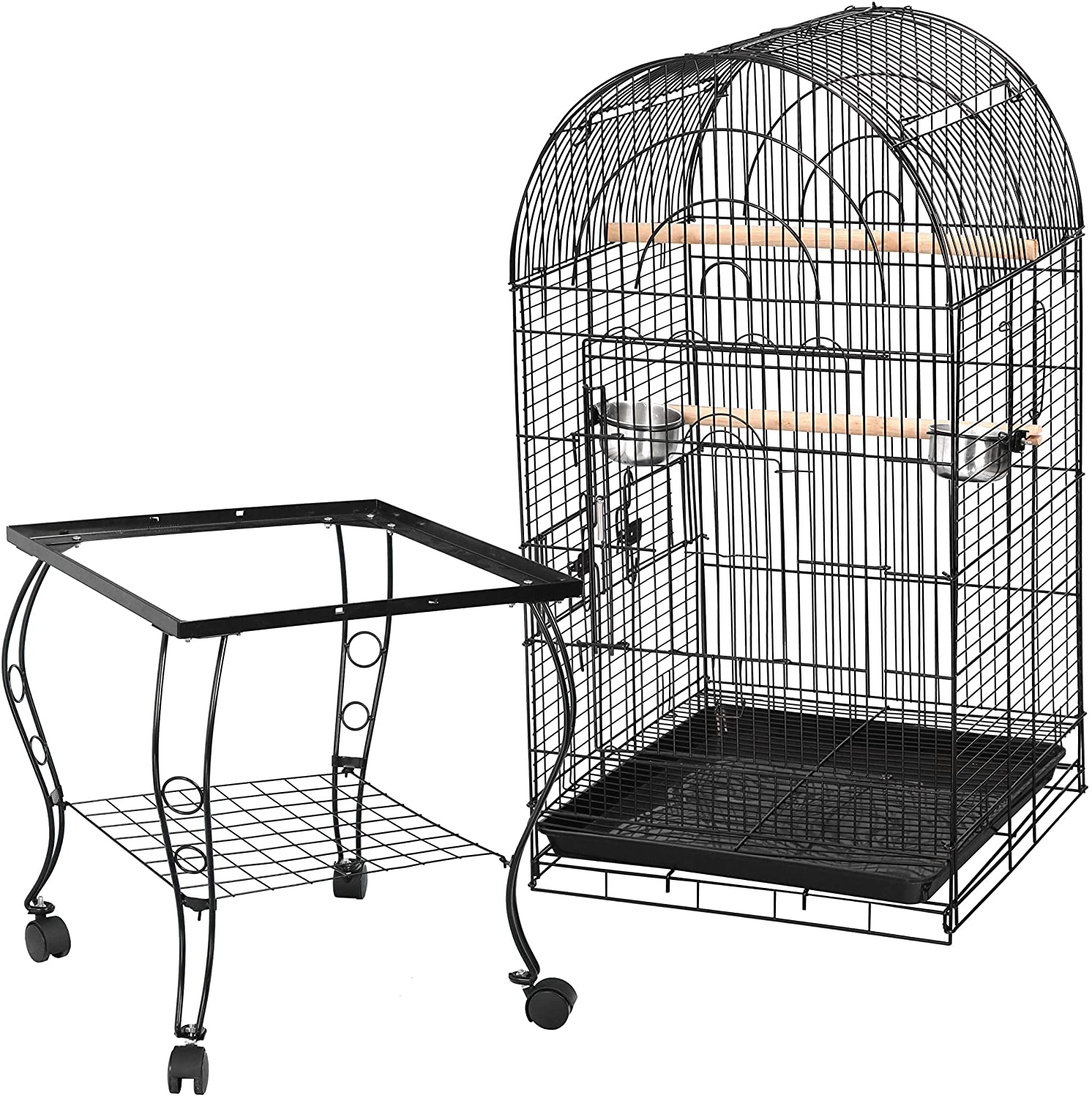 SUPER DEAL 63.5'' Rolling Bird Cage Large Wrought Iron Cage for Cockatiel Sun Conure Parakeet Finch Budgie Lovebird Canary Medium Pet House with Rolling Stand & Storage Shelf Animals & Pet Supplies > Pet Supplies > Bird Supplies > Bird Cages & Stands SUPER DEAL   