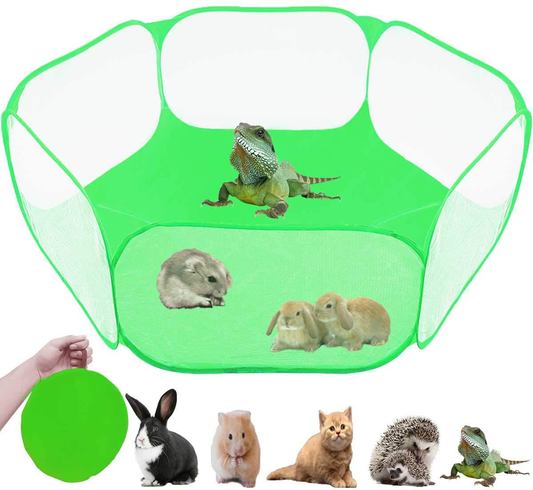 Gabraden Small Animals Tent,Reptiles Cage,Breathable Transparent Pet Playpen Pop Open Outdoor/Indoor Exercise Fence,Portable Yard Fence Animals & Pet Supplies > Pet Supplies > Small Animal Supplies > Small Animal Habitat Accessories GABraden Cool green  