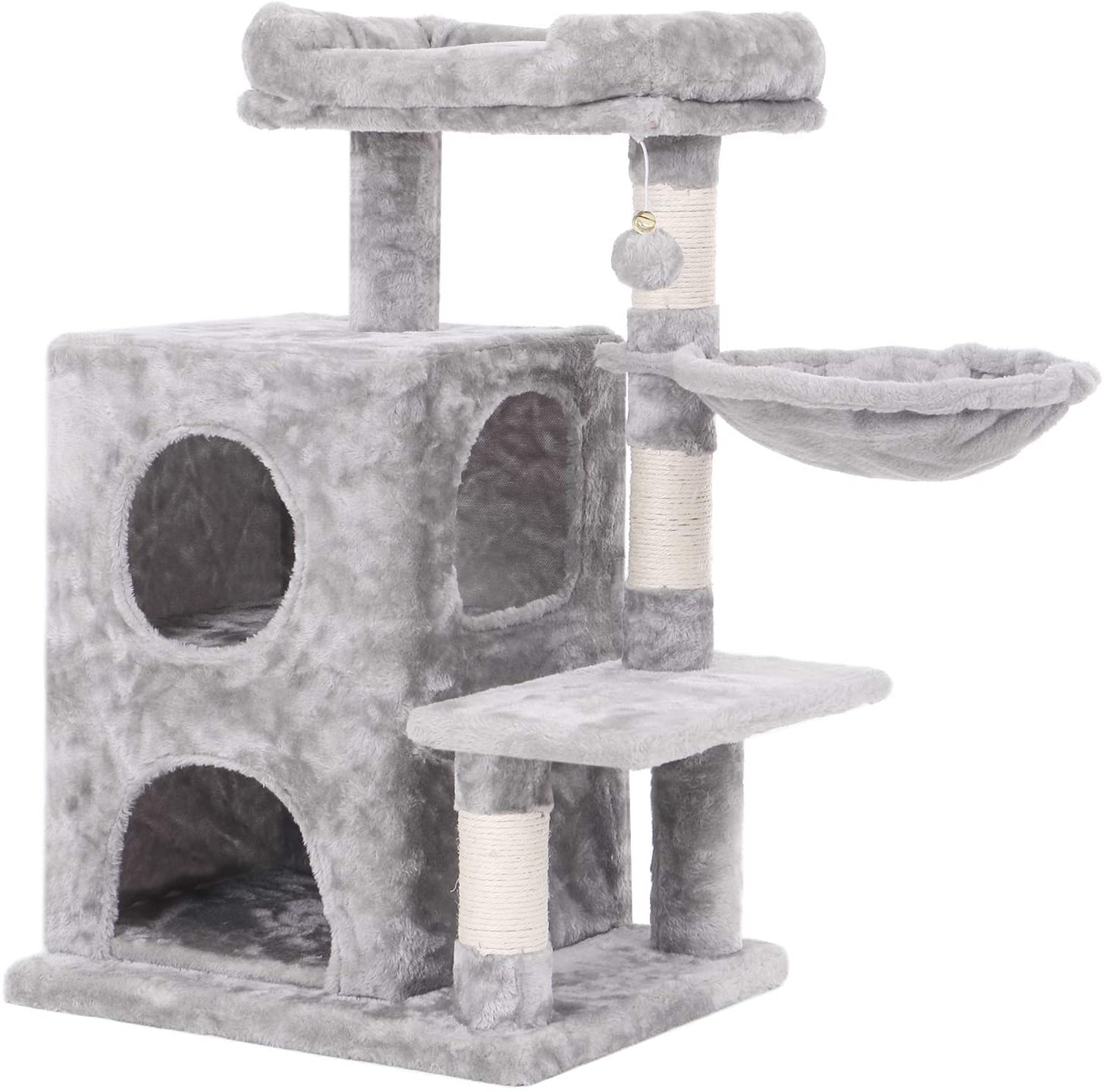 BEWISHOME Cat Tree Condo with Sisal Scratching Posts, Plush Perch, Dual Houses and Basket, Cat Tower Furniture Kitty Activity Center Kitten Play House MMJ06 Animals & Pet Supplies > Pet Supplies > Cat Supplies > Cat Furniture BEWISHOME light grey  