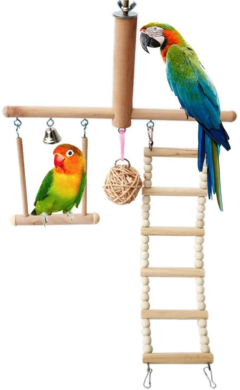 Bird Cage Stand Play Gym Conure Perch Playground Climbing Ladder Swing Rattan Ball Chew Toys for Lovebirds Budgies Animals & Pet Supplies > Pet Supplies > Bird Supplies > Bird Gyms & Playstands Dft   