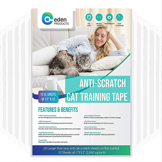 EDP Cat Scratch Training Deterrent Tape, Clear Double Sided 10XL 17X12'' Sheets. Cat Furniture Protector, Cat Couch Protector, Cat Sticky Paws Tape for Furniture, Cat Anti-Scratch Pad for Sofa Corners Animals & Pet Supplies > Pet Supplies > Cat Supplies > Cat Furniture EdenProducts   