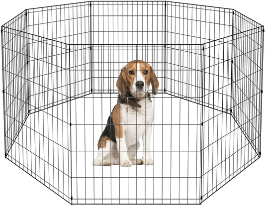 Dog Pen Dog Playpen Puppy Pet Playpen 8 Panel Indoor Outdoor Metal Portable Folding Animal Exercise Dog Fence,24",30",36",42",48"