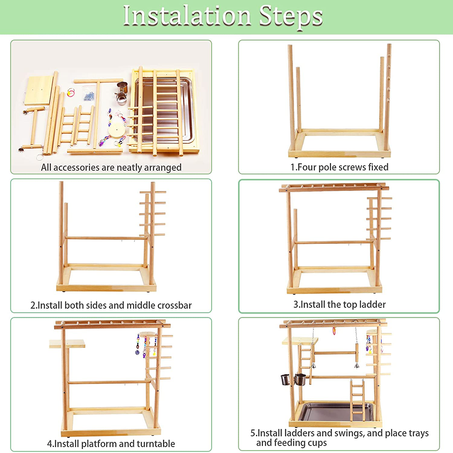 Echaprey Bird Playground Parakeet Cockatiel Playstand Parrot Gym Playground Natural Wood Double Layer Pet Bird Perch Stand with Feeder Bowl Ladder Animals & Pet Supplies > Pet Supplies > Bird Supplies > Bird Gyms & Playstands Echaprey   